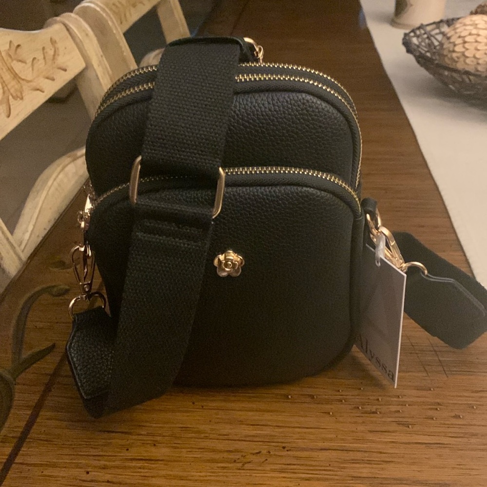 Alyssa Faux Leather Black Crossbody Bag